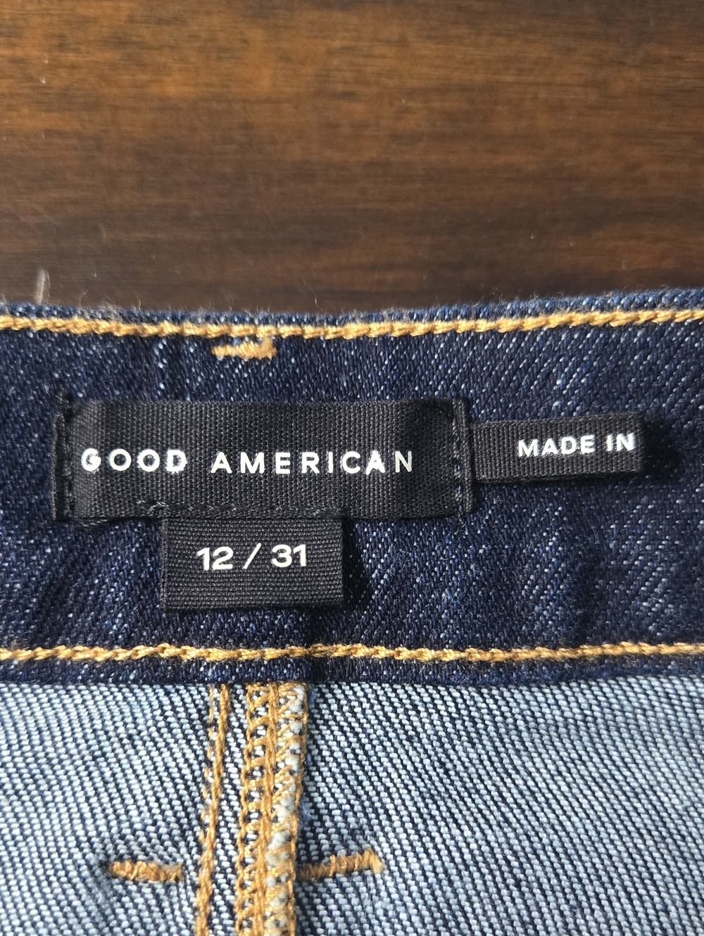GOOD AMERICAN Slit Front Midi Jean Skirt Dark Blue Indigo 5 Pocket Sz 12 / 31 - Picture 10 of 11